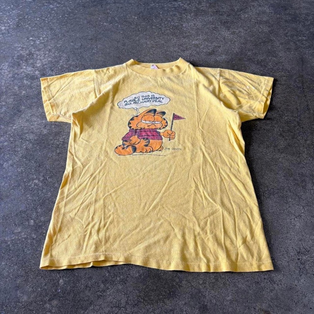 Vintage 1978 Purdue University Garfield Big Deal Yellow Graphic Tee Mens Small